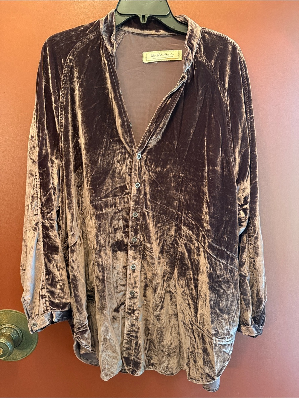 We The Free Women’s Velvet Button-Down Shirt in Taupe Brown